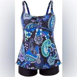 SPECTANGLE Modest plus size 14 tankini set w boy shorts bottom built in bra NWT